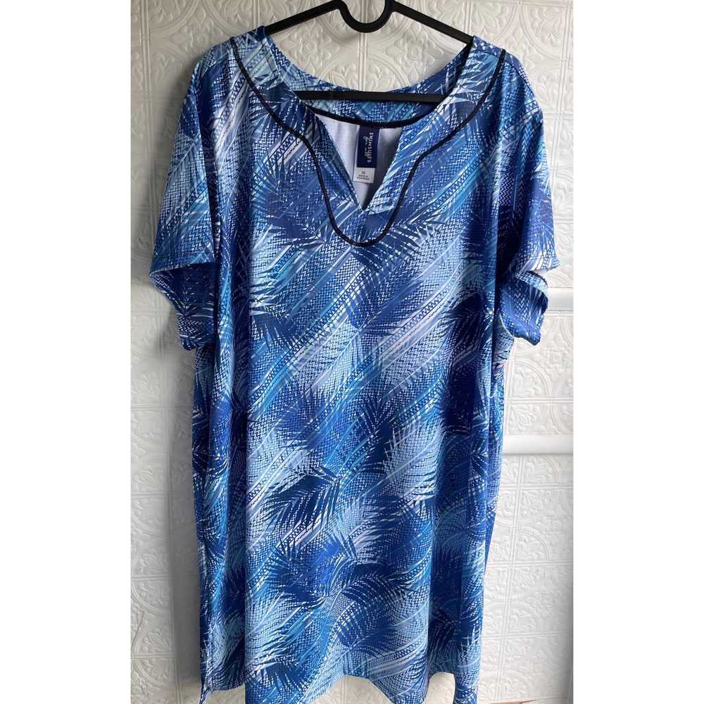 Swimsuits For All Swim 365 Blue and white geometric coverup plus size 26 NWOT